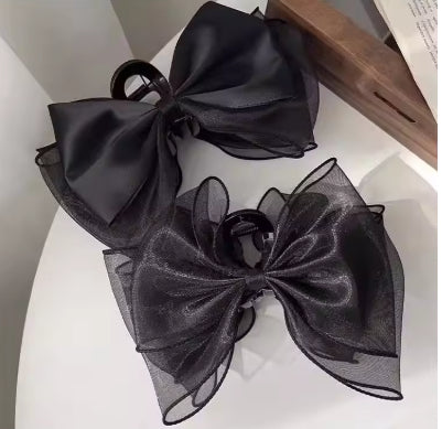 Korea Sweet Mesh Tulle Big Bow Hair Claw Clips for Women White Black Bowknot Hair Clamp Hairpin Headdress Accessories Shark Clip
