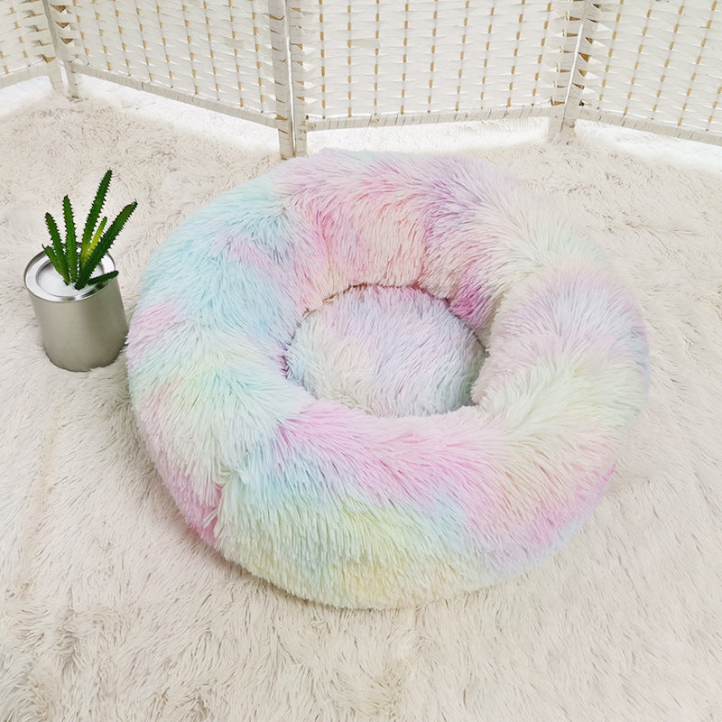 50-100cm Round Pet Bed for Large Dog Bed Super Soft Cat Bed Long Plush Dog House for Small/ Medium Dog House Winter Warm Sleeping Round Plush Cat Litter Kennel Pet Nest Mat Puppy Beds