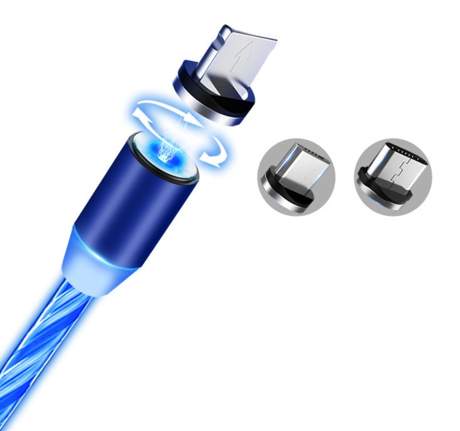 3 in 1 Compatible with Apple, Flowing Ligh Magnetic Streamer Data Line Cable for Iphone Android Typec Fast Charging