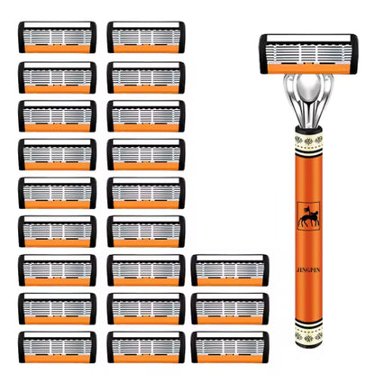 6-Layers Safety Razor Set High Quality Men Razor Sharp Stainless Steel Shaving Changeable Shaver Head Blade ﻿