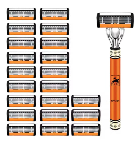 6-Layers Safety Razor Set High Quality Men Razor Sharp Stainless Steel Shaving Changeable Shaver Head Blade ﻿