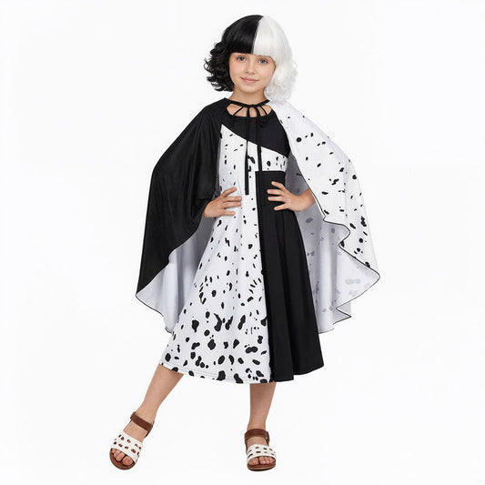 Kids Black/ White Costume Fashion Dress and Accessories Full Set Halloween Cosplay