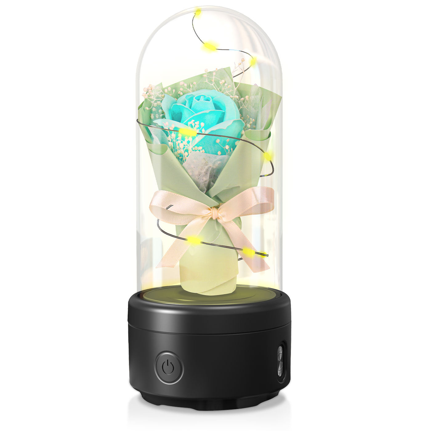 Creative 2 In 1 Bouquet LED Light And Bluetooth-compatible Speaker Mother's Valentine's Day Gift Rose Luminous Night Light Ornament In Glass Cover