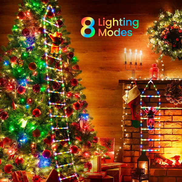 10FT LED Santa Claus Climbing Ladder Lights – USB Powered Christmas Outdoor &amp; Indoor Decoration (338 LEDs, 8 Modes) VNP