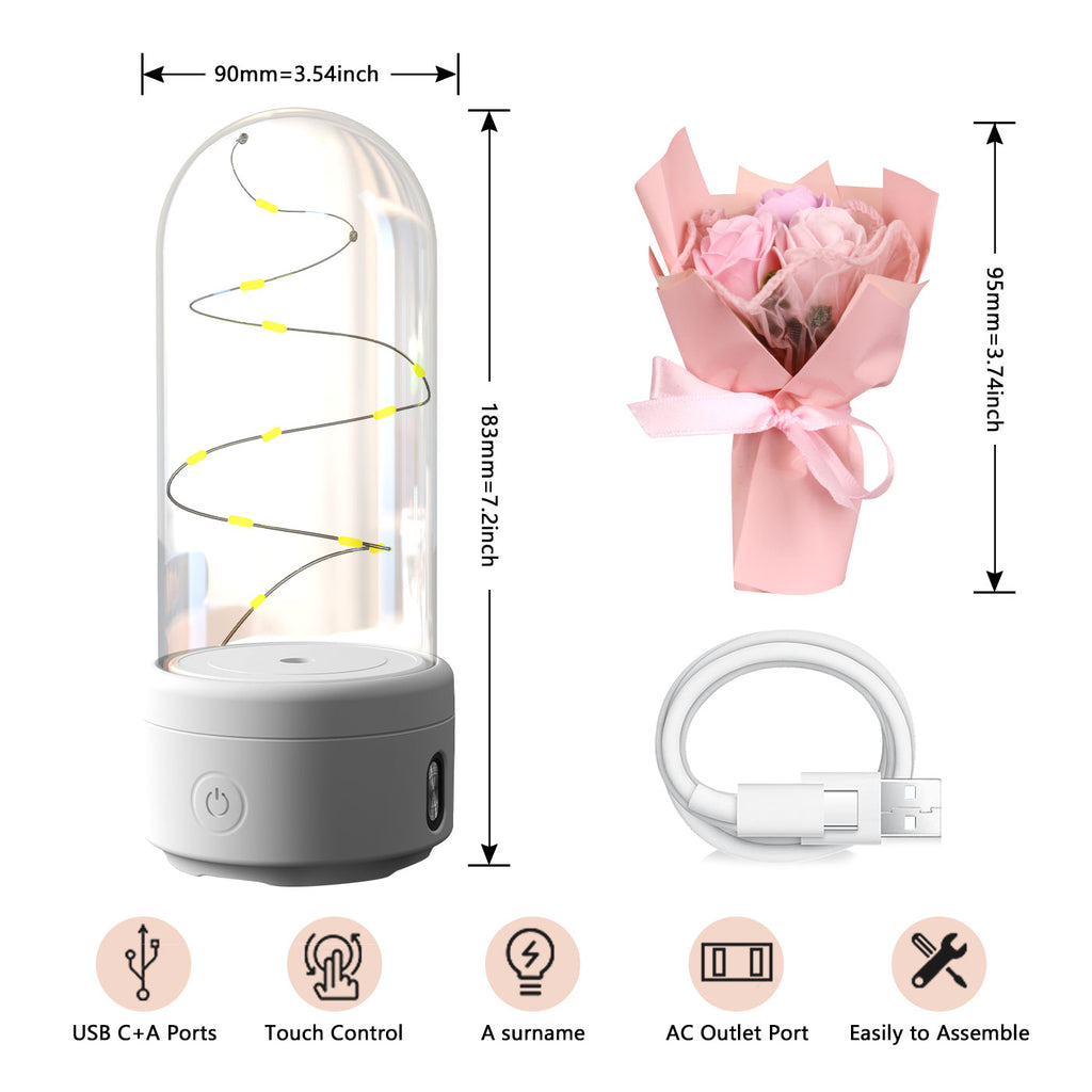Creative 2 In 1 Bouquet LED Light And Bluetooth-compatible Speaker Mother's Valentine's Day Gift Rose Luminous Night Light Ornament In Glass Cover