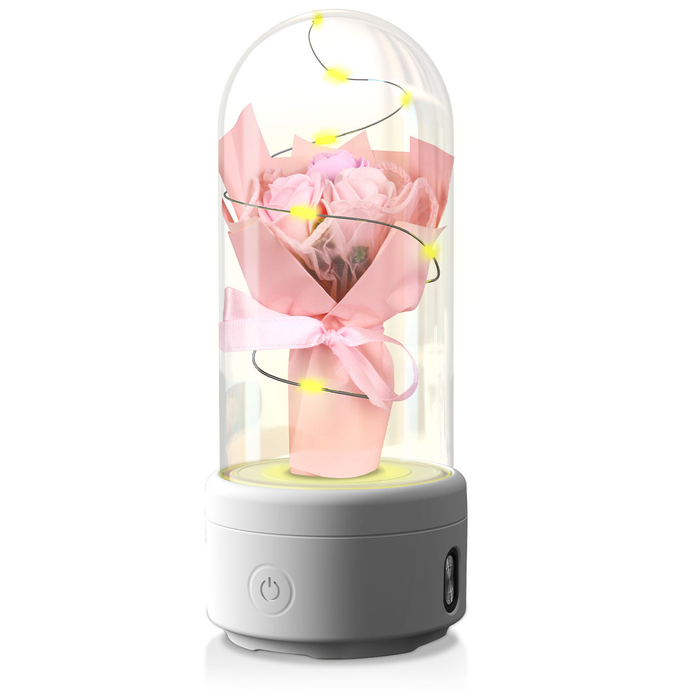 Creative 2 In 1 Bouquet LED Light And Bluetooth-compatible Speaker Mother's Valentine's Day Gift Rose Luminous Night Light Ornament In Glass Cover