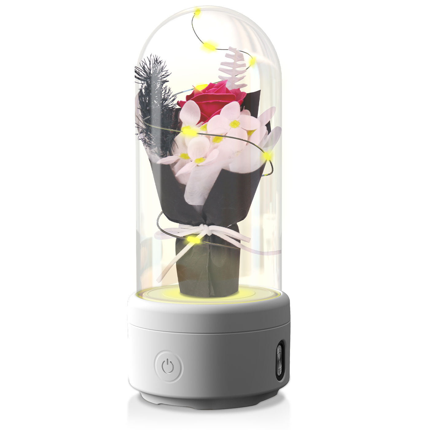 Creative 2 In 1 Bouquet LED Light And Bluetooth-compatible Speaker Mother's Valentine's Day Gift Rose Luminous Night Light Ornament In Glass Cover