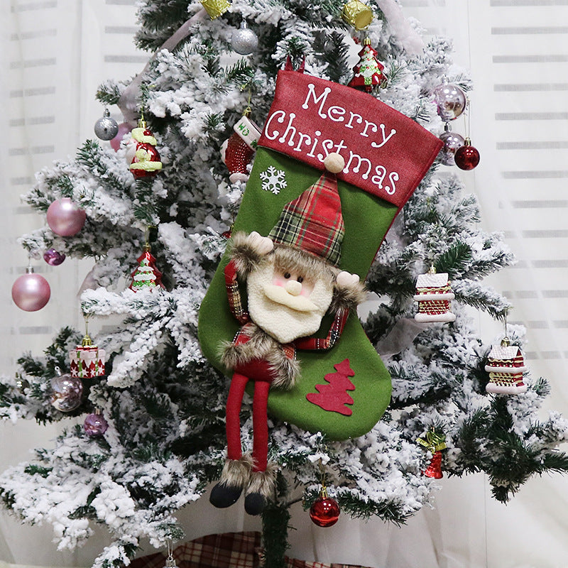 2025 New Year Xmas Big Stockings Set Decorations Christmas 3D Plush Big Sock Christmas Tree Pendant Decorating Supplies