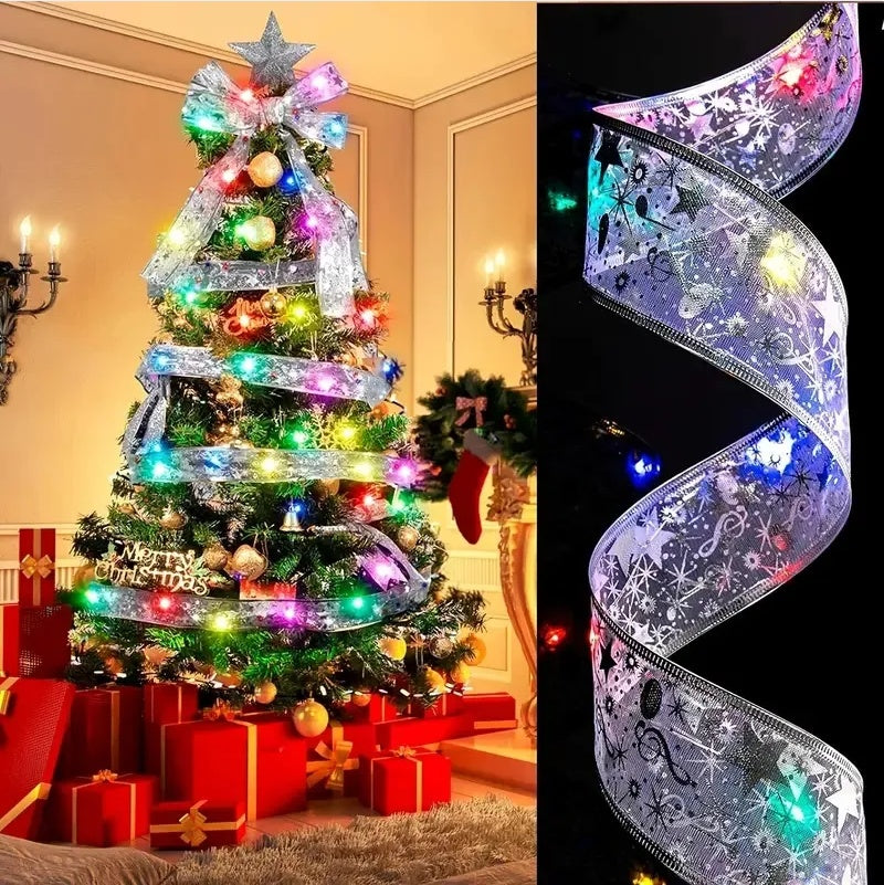 32 Feet Of Christmas Ribbon Fairy Light String Merry Christmas Decorations For Home Xmas holiday Navidad Gifts New Year
