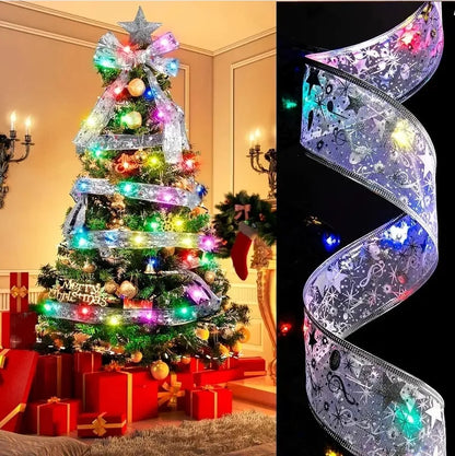32 Feet Of Christmas Ribbon Fairy Light String Merry Christmas Decorations For Home Xmas holiday Navidad Gifts New Year