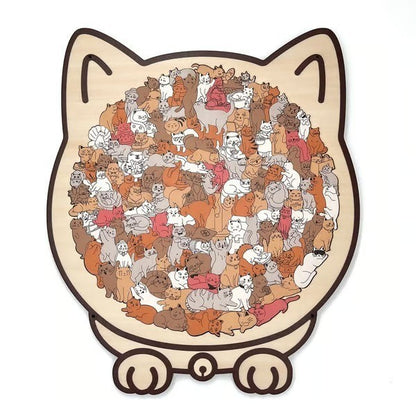 135 PC Cat-shaped Wooden Jigsaw Puzzle Unique Irregular Puzzle Pieces Game Birthday Xmas Gifts for Cat Lovers Home Decorations
