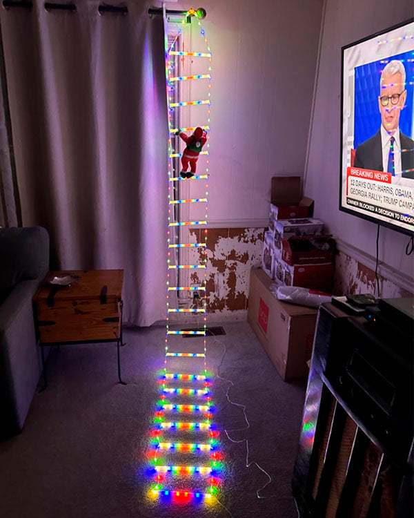 10FT LED Santa Claus Climbing Ladder Lights – USB Powered Christmas Outdoor &amp; Indoor Decoration (338 LEDs, 8 Modes) VNP