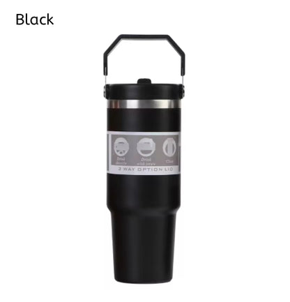30oz Large Capacity Portable Car Cup Stainless Steel Thermos Cup with Straw & Handle Travel Sports Water Bottle Vacuum Flask