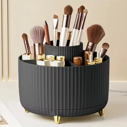 360° Rotating Makeup Organizer - 1pc Plastic Cosmetic Storage with 5 Compartments - Multi-Functional Holder for Brushes