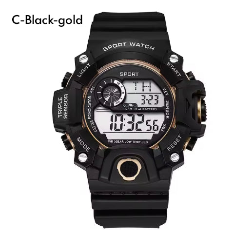 Fashion Men's Watch Sports Electronic Wristwatch Large dial Multifunctional Waterproof Luminous Alarm Kids Male's Military Watch