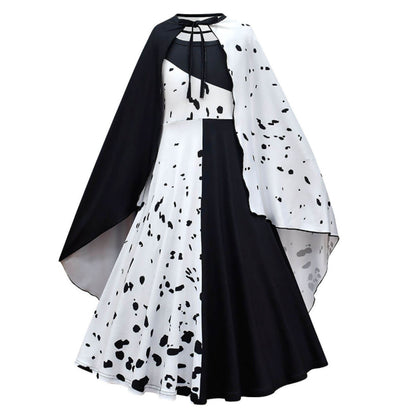 Kids Black/ White Costume Fashion Dress and Accessories Full Set Halloween Cosplay