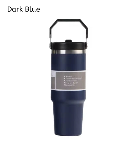 30oz Large Capacity Portable Car Cup Stainless Steel Thermos Cup with Straw & Handle Travel Sports Water Bottle Vacuum Flask