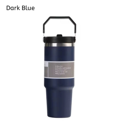 30oz Large Capacity Portable Car Cup Stainless Steel Thermos Cup with Straw & Handle Travel Sports Water Bottle Vacuum Flask