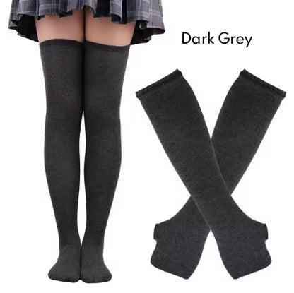 2Pairs/Set Women Gothic Punk Over Knee Long Stripe Socks Girl Arm Sleeve Gloves Thigh High Cotton Socks Sweet Cute Christmas Gift
