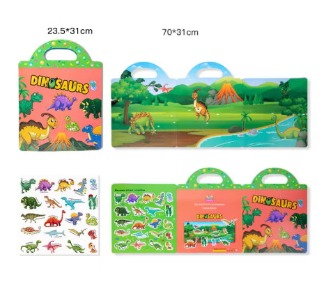 Reusable Cartoon Sticker Book for Kids Multiple Scenos DIY Puzzle Game Educational Learning Classic Toys for Child Age 2-4 Gifts