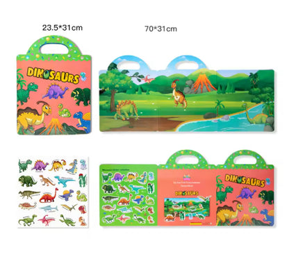 Reusable Cartoon Sticker Book for Kids Multiple Scenos DIY Puzzle Game Educational Learning Classic Toys for Child Age 2-4 Gifts