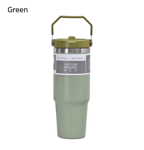 30oz Large Capacity Portable Car Cup Stainless Steel Thermos Cup with Straw & Handle Travel Sports Water Bottle Vacuum Flask