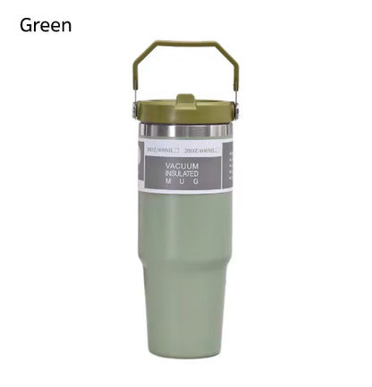 30oz Large Capacity Portable Car Cup Stainless Steel Thermos Cup with Straw & Handle Travel Sports Water Bottle Vacuum Flask