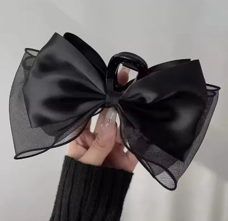 Korea Sweet Mesh Tulle Big Bow Hair Claw Clips for Women White Black Bowknot Hair Clamp Hairpin Headdress Accessories Shark Clip