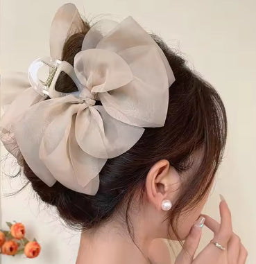 Korea Sweet Mesh Tulle Big Bow Hair Claw Clips for Women White Black Bowknot Hair Clamp Hairpin Headdress Accessories Shark Clip