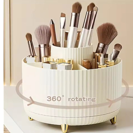 360° Rotating Makeup Organizer - 1pc Plastic Cosmetic Storage with 5 Compartments - Multi-Functional Holder for Brushes