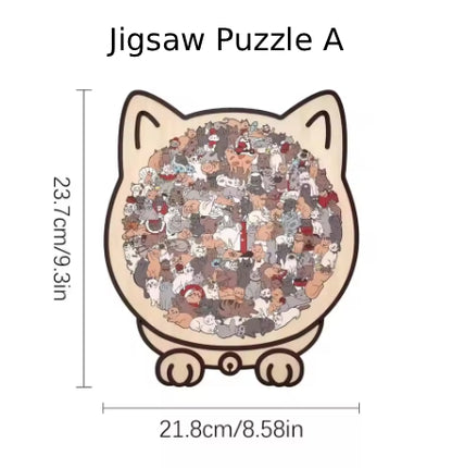 135 PC Cat-shaped Wooden Jigsaw Puzzle Unique Irregular Puzzle Pieces Game Birthday Xmas Gifts for Cat Lovers Home Decorations