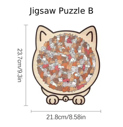135 PC Cat-shaped Wooden Jigsaw Puzzle Unique Irregular Puzzle Pieces Game Birthday Xmas Gifts for Cat Lovers Home Decorations