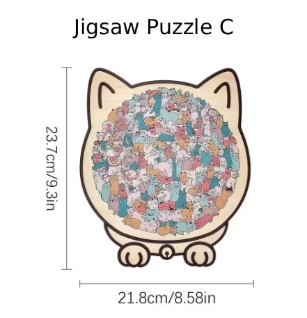 135 PC Cat-shaped Wooden Jigsaw Puzzle Unique Irregular Puzzle Pieces Game Birthday Xmas Gifts for Cat Lovers Home Decorations