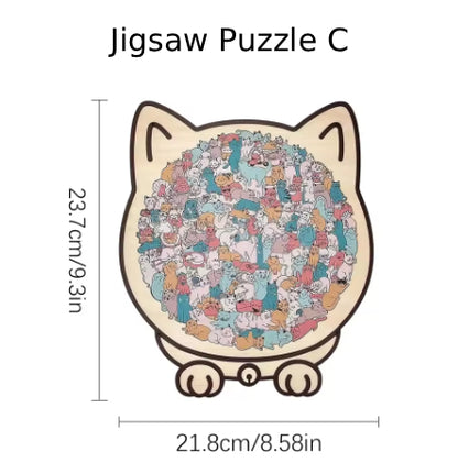 135 PC Cat-shaped Wooden Jigsaw Puzzle Unique Irregular Puzzle Pieces Game Birthday Xmas Gifts for Cat Lovers Home Decorations