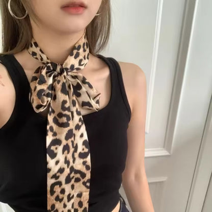 Retro 195*4cm Leopard Scarf Leopard Print Narrow Long Neck scarf Long Neckerchief Women