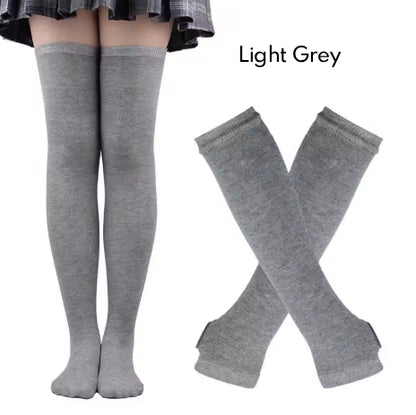 2Pairs/Set Women Gothic Punk Over Knee Long Stripe Socks Girl Arm Sleeve Gloves Thigh High Cotton Socks Sweet Cute Christmas Gift