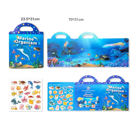 Reusable Cartoon Sticker Book for Kids Multiple Scenos DIY Puzzle Game Educational Learning Classic Toys for Child Age 2-4 Gifts