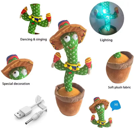Dancing Cactus 120 Song Speaker Talking Usb Battery Voice Repeat Plush Cactu Dancer Toy Talk Plushie Stuffed Toys For Kids Gift