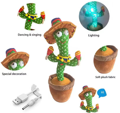 Dancing Cactus 120 Song Speaker Talking Usb Battery Voice Repeat Plush Cactu Dancer Toy Talk Plushie Stuffed Toys For Kids Gift