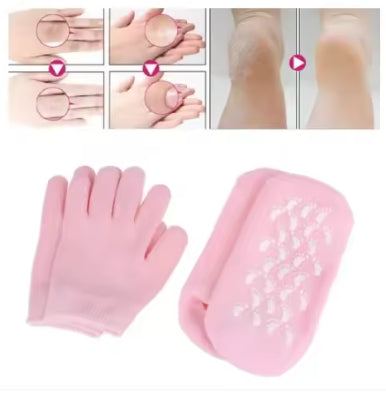 Moisturizing Whitening Exfoliating Foot Mask Ageless Beauty Hand Mask Silicone Mittens Reusable SPA Plant Gel Socks Gloves