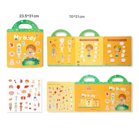 Reusable Cartoon Sticker Book for Kids Multiple Scenos DIY Puzzle Game Educational Learning Classic Toys for Child Age 2-4 Gifts