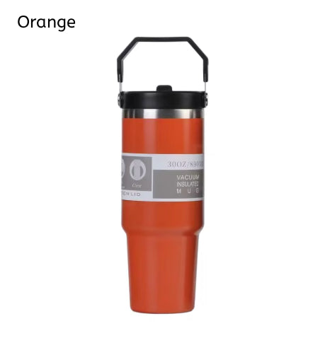 30oz Large Capacity Portable Car Cup Stainless Steel Thermos Cup with Straw & Handle Travel Sports Water Bottle Vacuum Flask