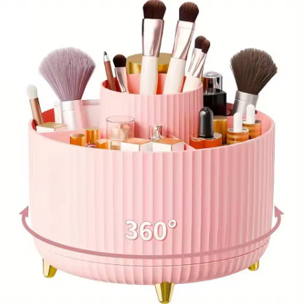 360° Rotating Makeup Organizer - 1pc Plastic Cosmetic Storage with 5 Compartments - Multi-Functional Holder for Brushes