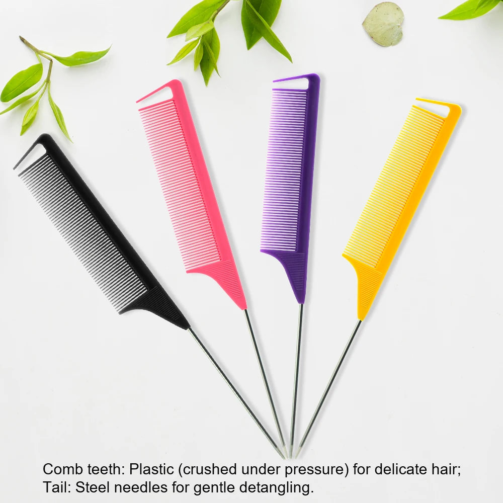 Pro Pointed Tail Salon Hairdressing Hair Styling Anti-static Comb Hair Brush Steel Needle Pin Rat Tail Combs Barber Accessories