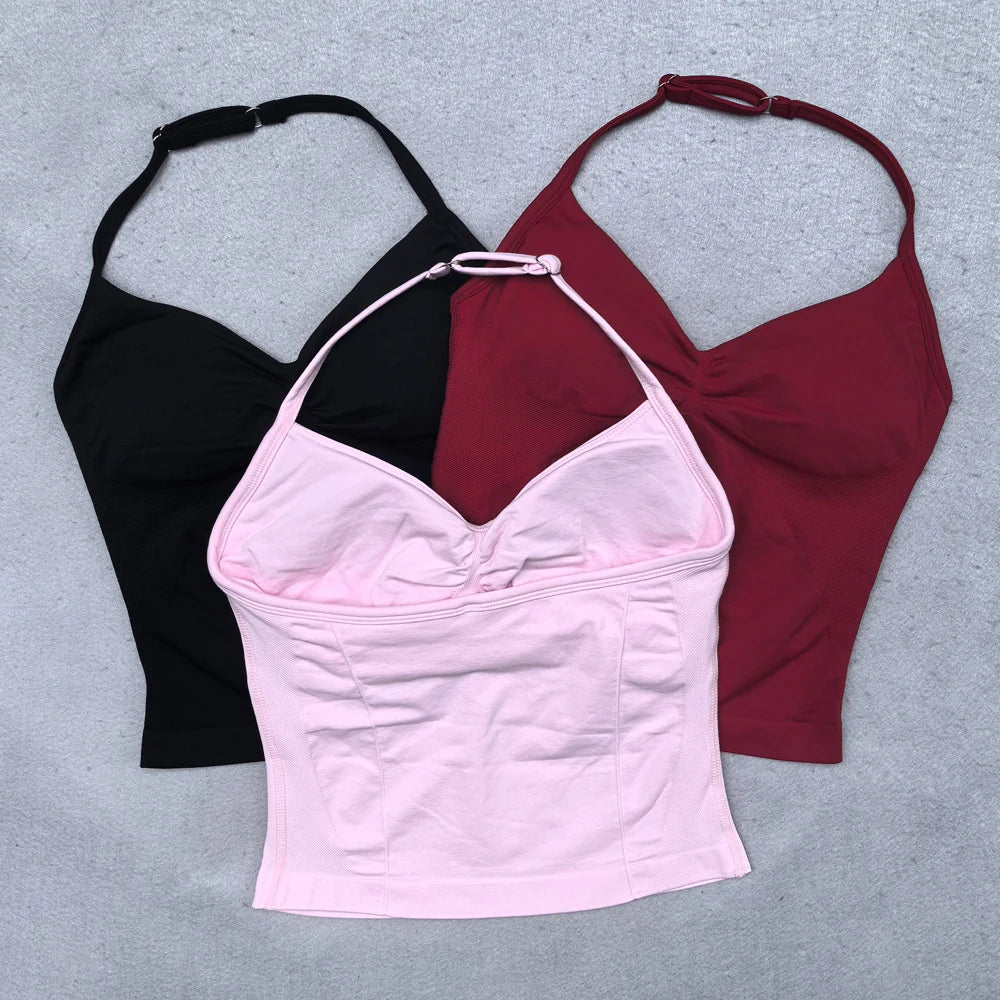 Adjustable Sports Strappy Top Women Backless Gym Top Built in Bra Yoga Clothing Sleeveless Shirts Workout Outfits Tank Top