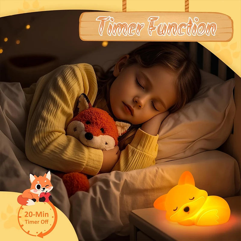 Fox Night Light, Squishy Silicone Lamp Novelty Gifts, Rechargeable Dimmable Timer Bedside Touch Nightlight for Breastfeeding