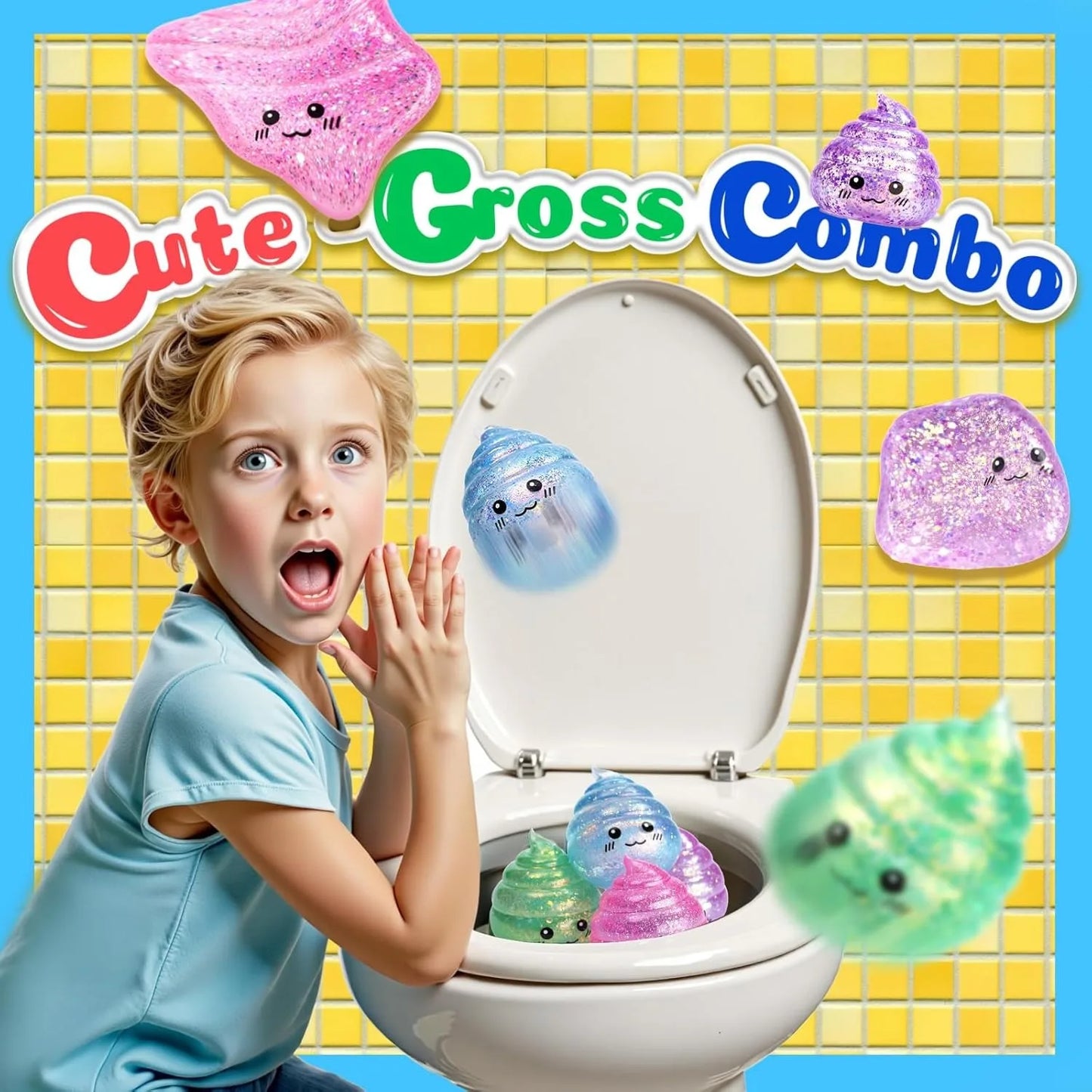 Novelty Squishy Poo Stress Ball Squishies Toys Glitter Funny Stretch Squeeze Fidget Toys for Kids Adults Fool's Day Prank Gift