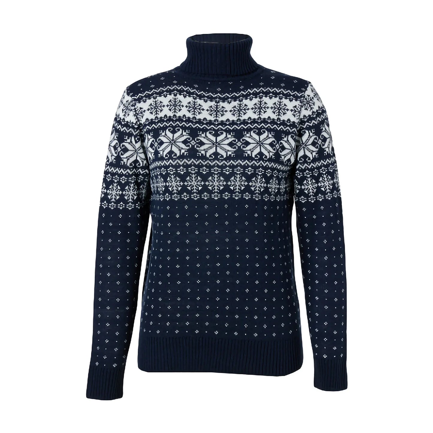 Women s Christmas Snowflake Knitted Sweater Long Sleeve High-neck Print Christmas Pullover Knitwear