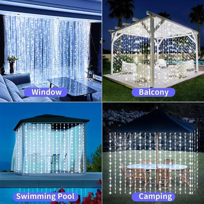 600/300 LED Solar Curtain Lights Outdoor Fairy Lights LED Lights Christmas Wedding Decorations String Lights Garden Decor