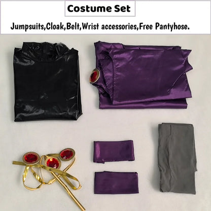 Women's TeenTitans-Raven Cosplay Costume Jumpsuit Purple Cloak with Belt Halloween Costume Uniform for Girls
